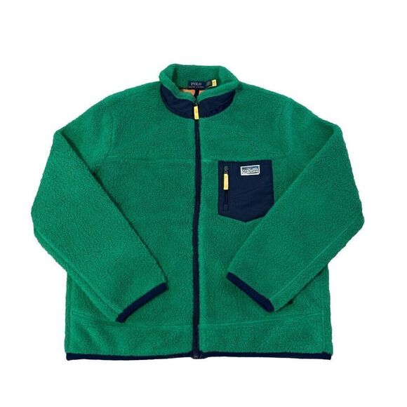 New  Polo Ralph Lauren Men's Pile Fleece Jacket Green Size Large - Picture 3 of 5